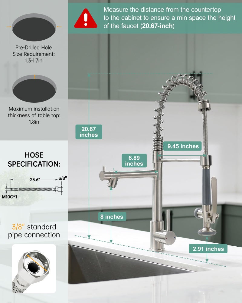 Fapully Commercial Pull Down Kitchen Sink Faucet with Sprayer Brushed Nickel - Image 2